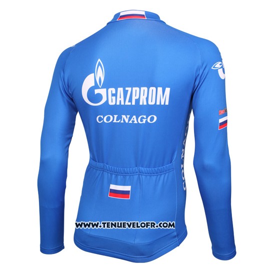 2016 Maillot Ciclismo Gazprom Rusvelo Colnago Bleu et Blanc Manches Longues et Cuissard